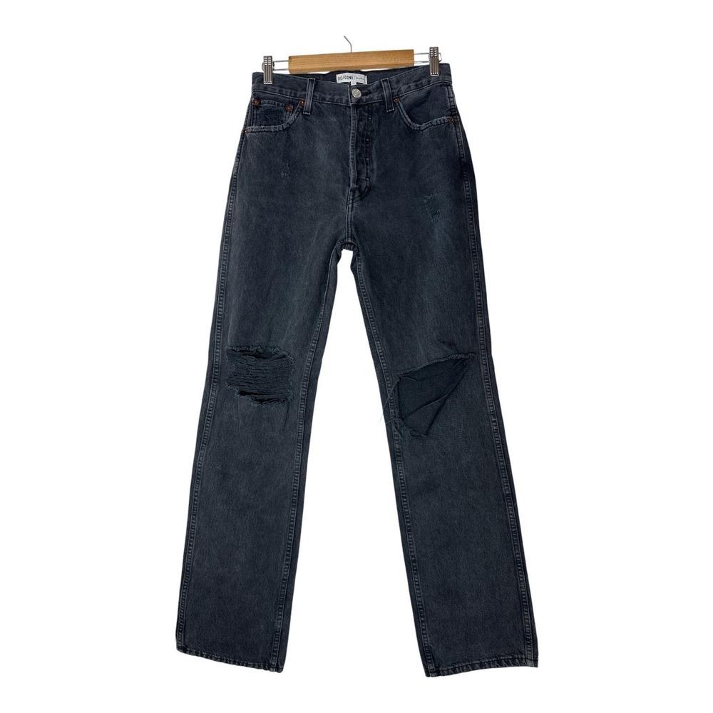 RE/DONE Washed Black Jeans Womens 27‎ Straight High Rise Button Fly Distressed
